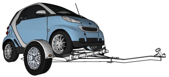 tow dolly with smart car being towed