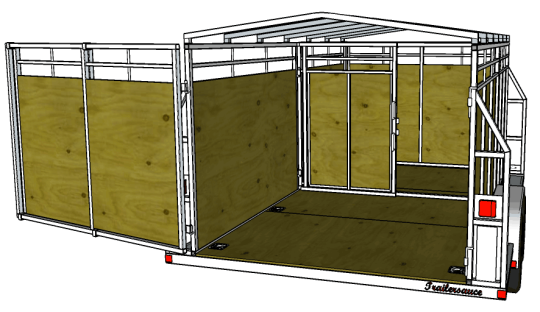 Stock trailer with mounted crate for carting cattle, sheep, goats, pigs, or llamas